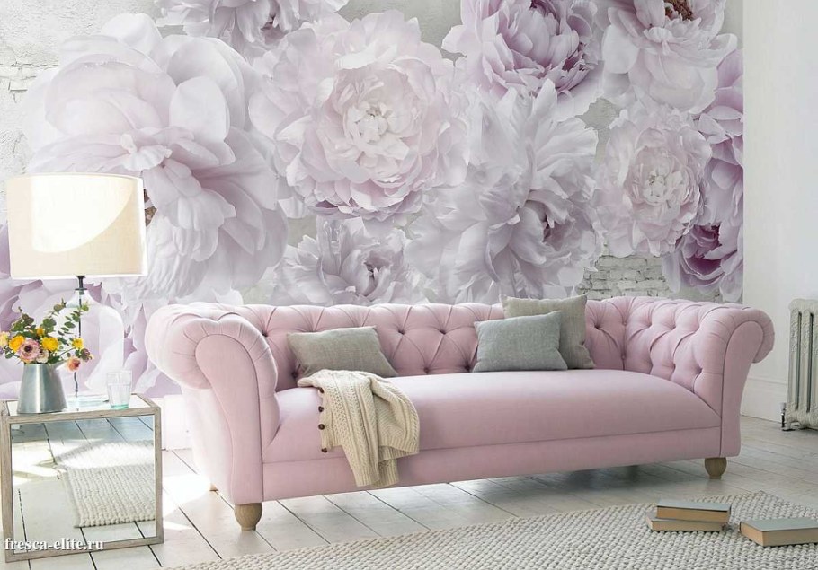 Фреска Аффреско пионы в интерьере