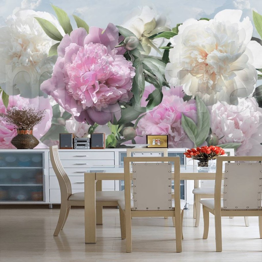 Фреска Аффреско пионы в интерьере