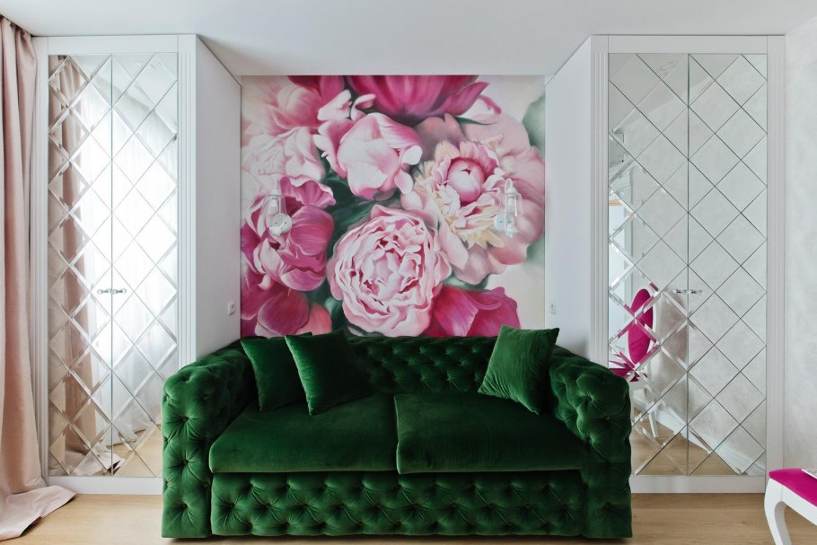Обои с пионами в интерьере