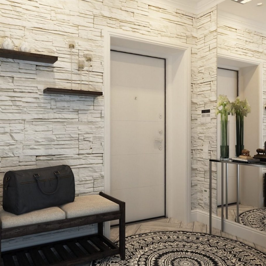 Декоративный камень в интерьере прихожей