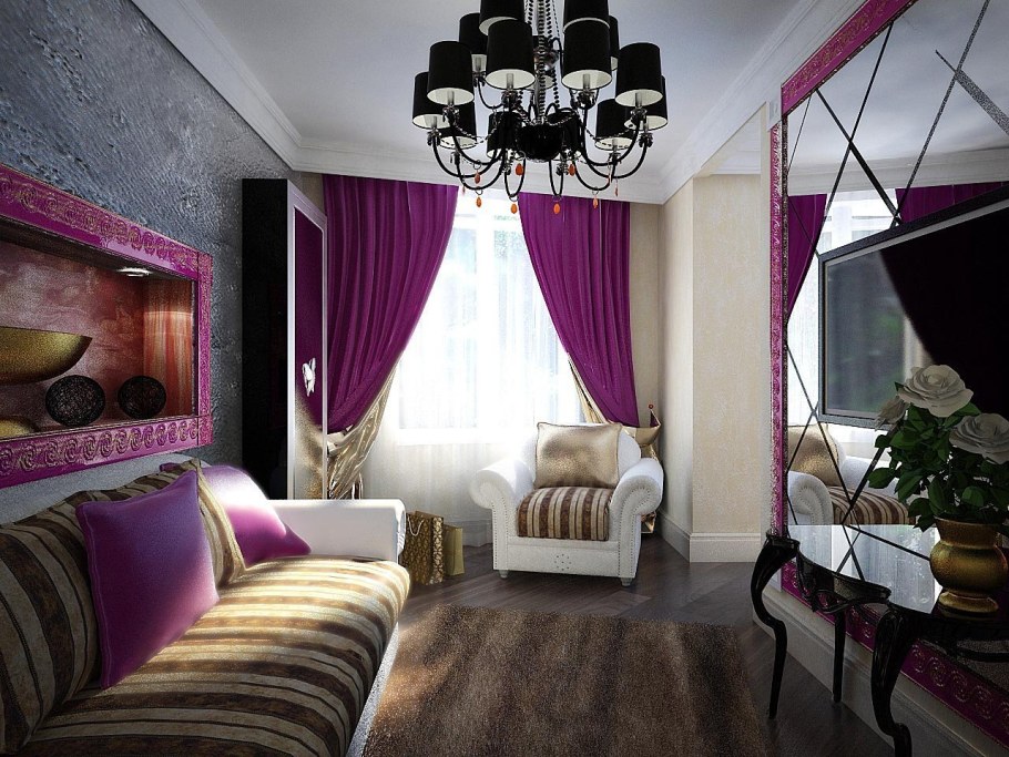 Шторы цвета фуксии в интерьере