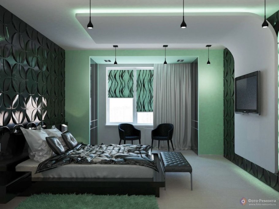 Спальня в темно зеленом цвете