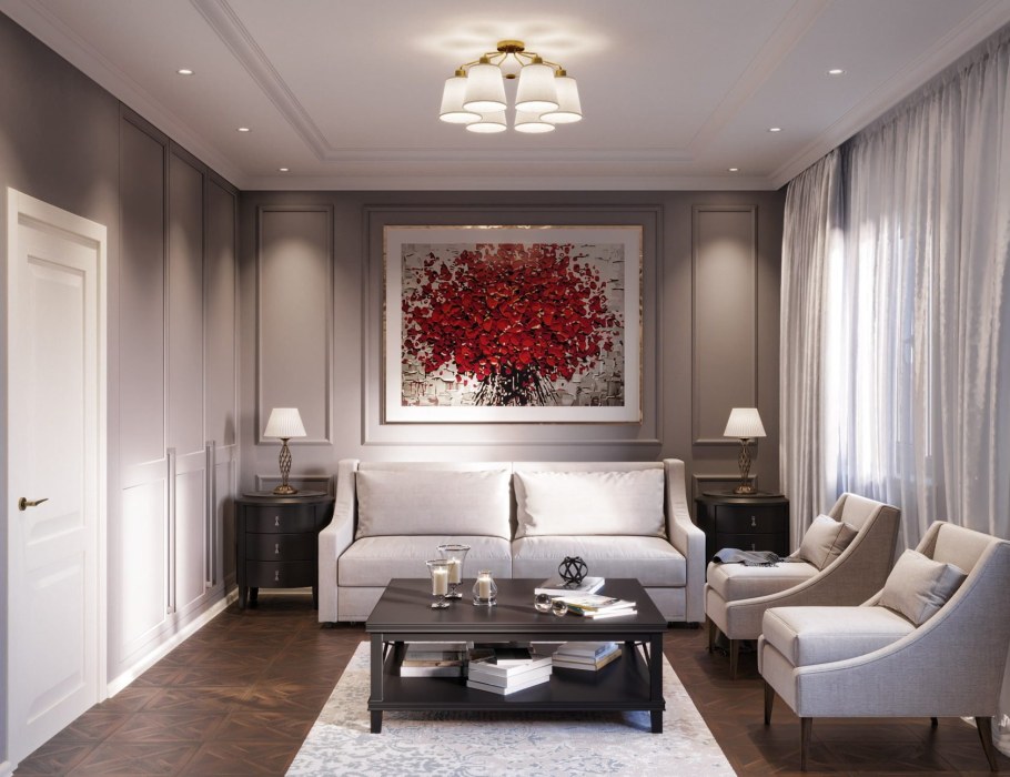 Гостиная 18 кв м в стиле Неоклассика