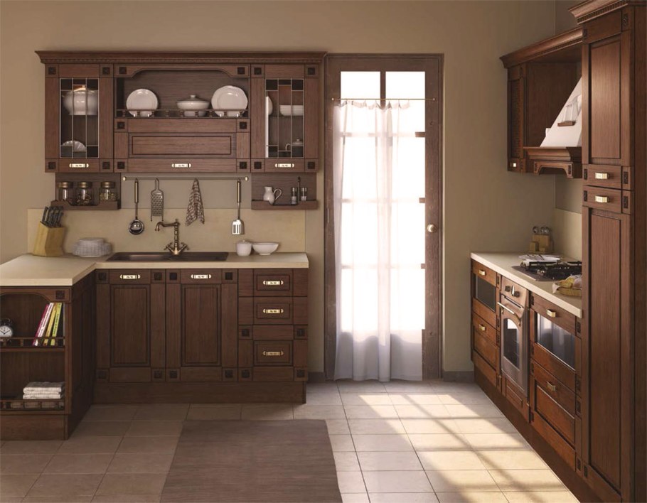 Кухонный гарнитур коричневый