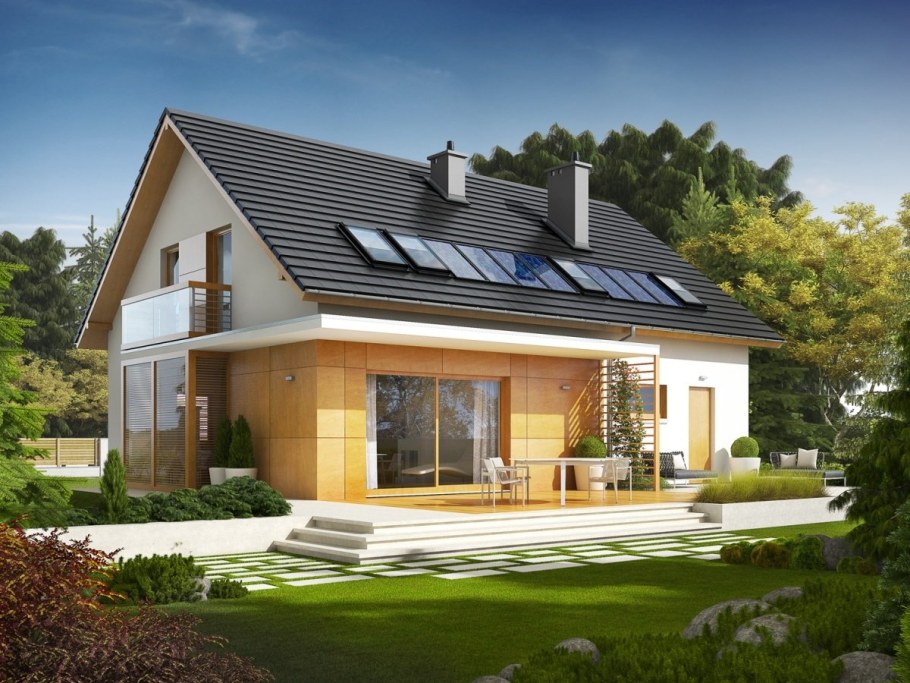 Дом с мансардой двускатной крышей