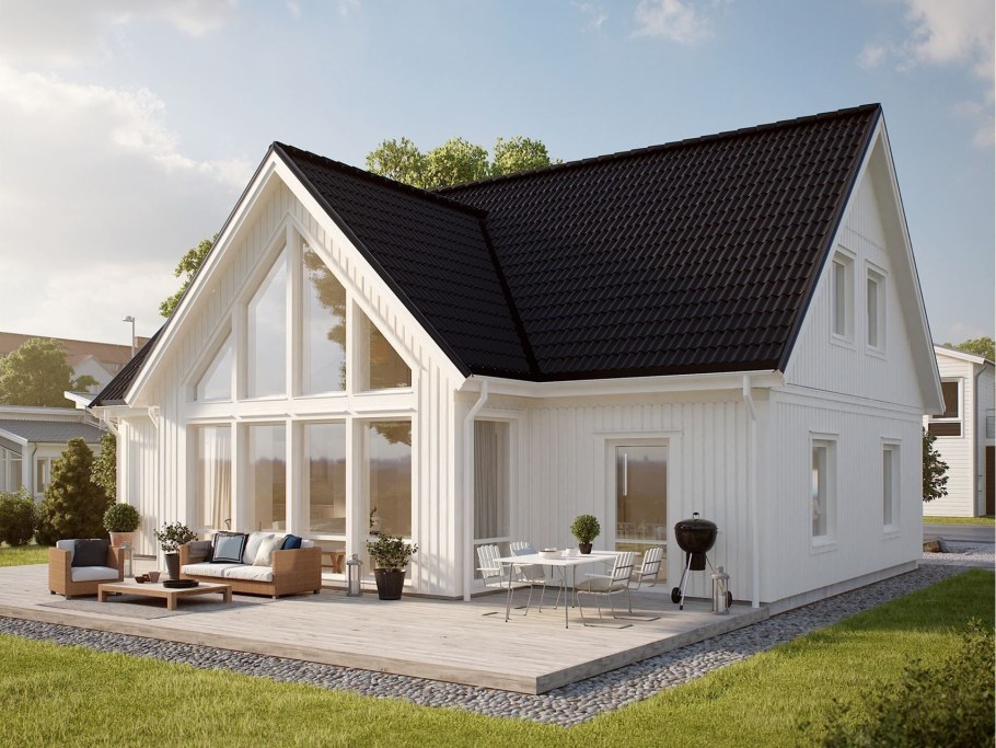 Скандинавский дом с двускатной крышей