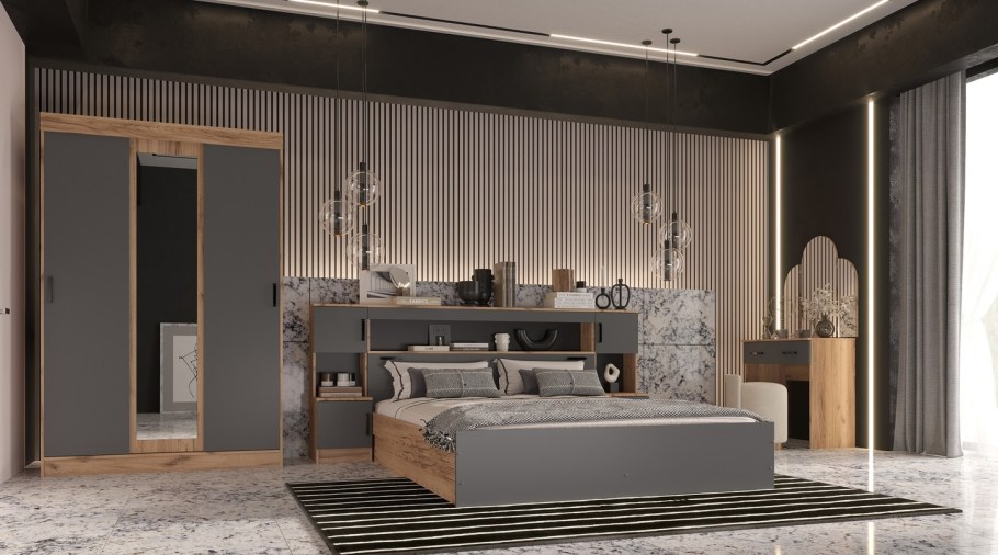 Спальня Бася графит дуб крафт