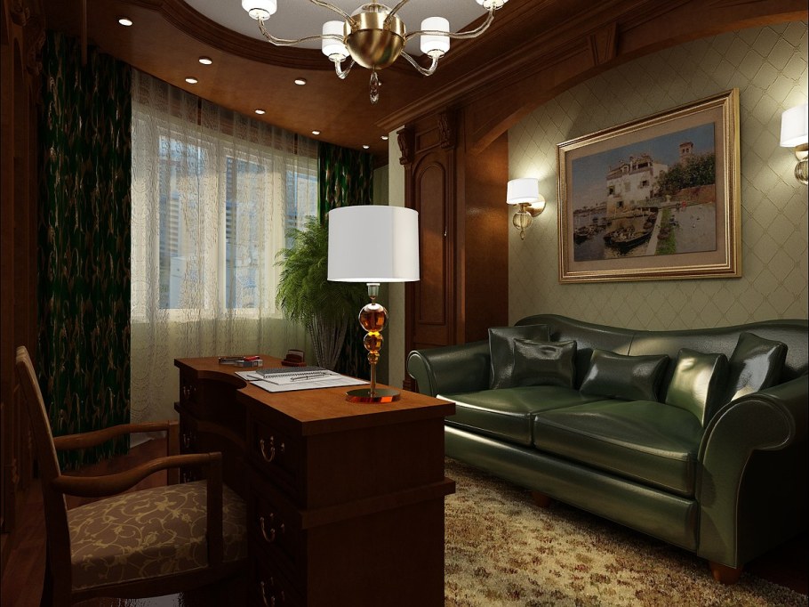 Кабинет с зеленым диваном