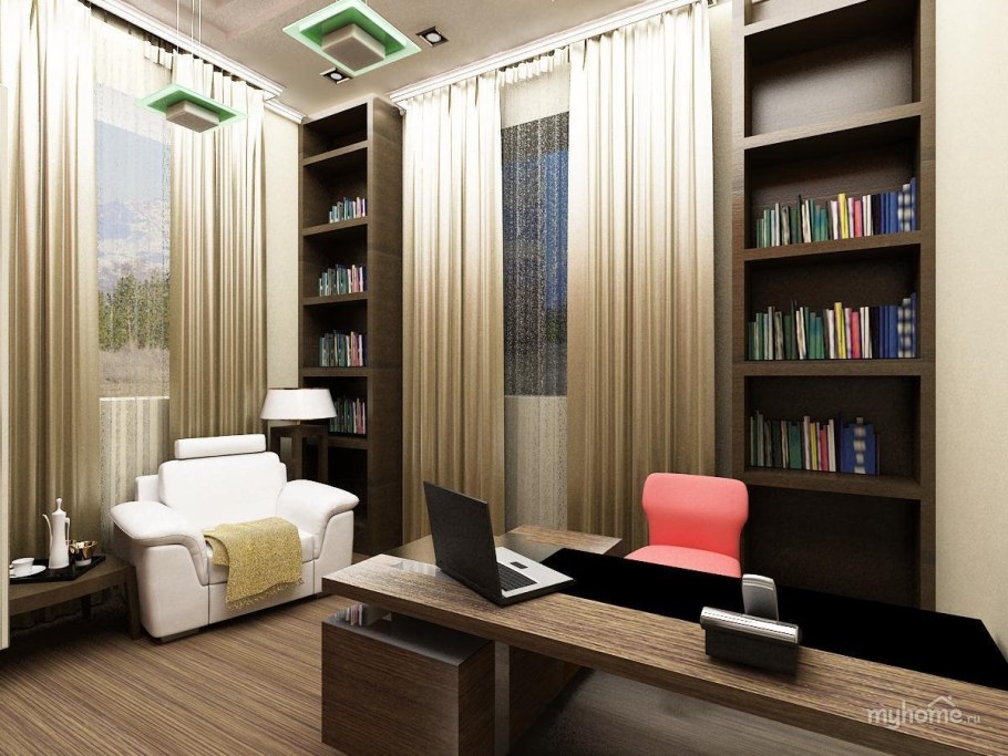 Интерьер гостиной с кабинетом