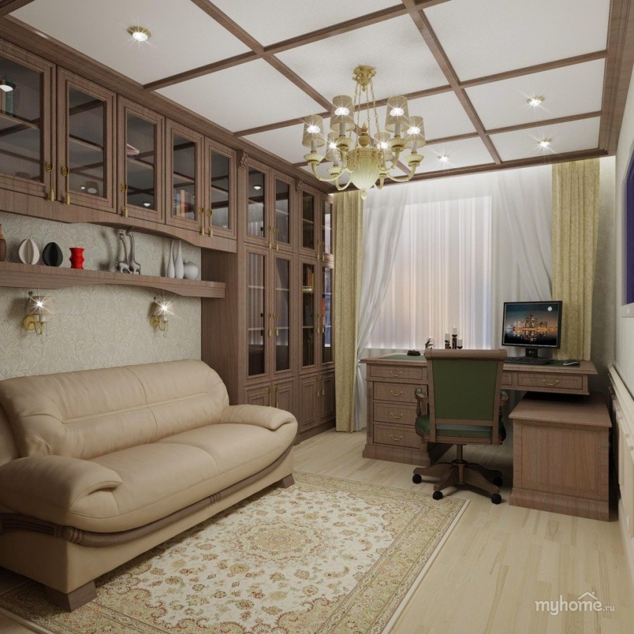 Гостиная кабинет в одной комнате