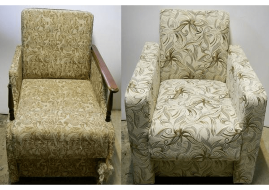 Перетяжка кресла до и после