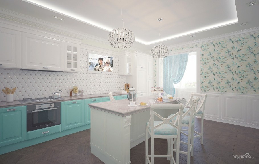 Кухня в стиле Неоклассика бирюзовая