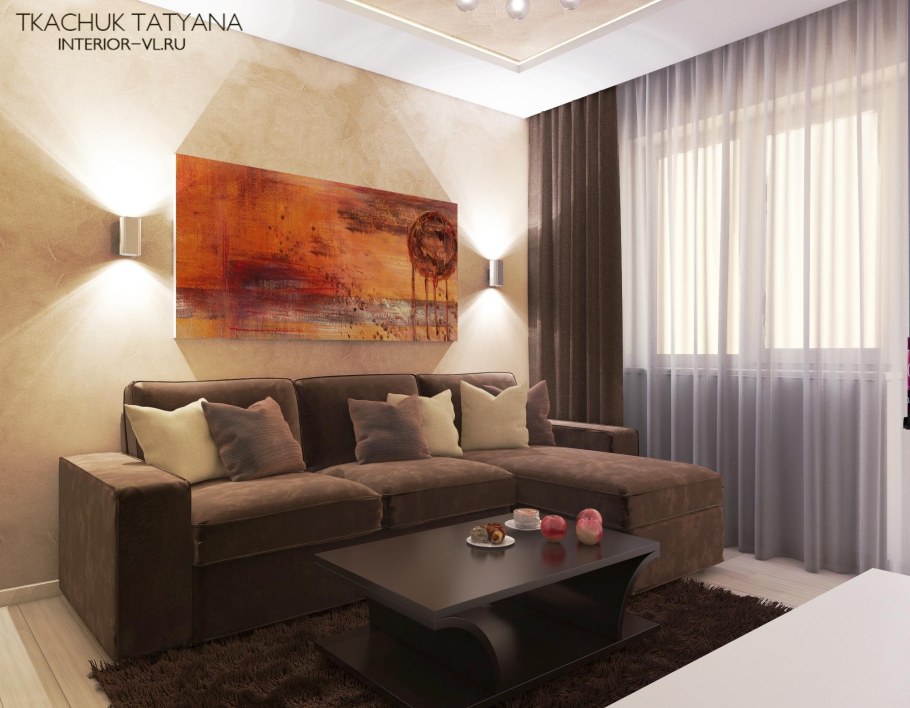 Гостиная в коричневых тонах
