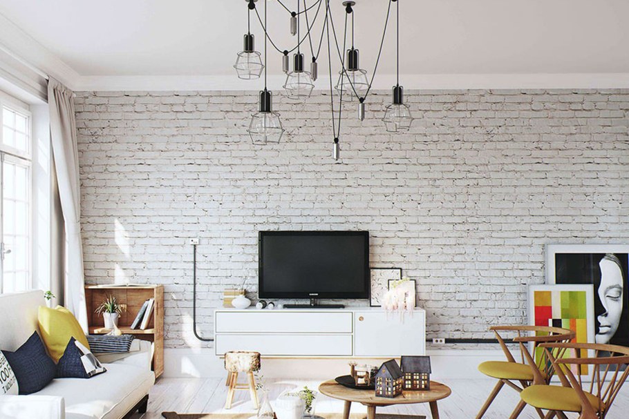 Крашеный кирпич в гостиной