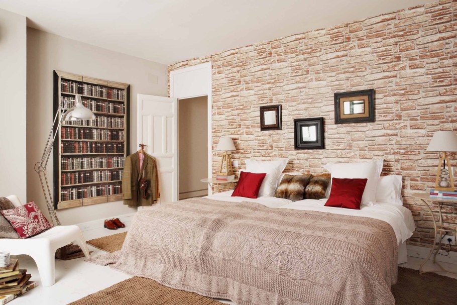 Кирпич в интерьере спальни