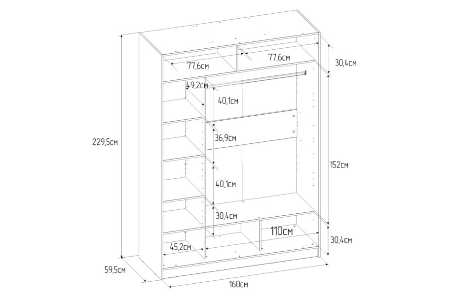 Схема наполнения трехстворчатого шкафа купе