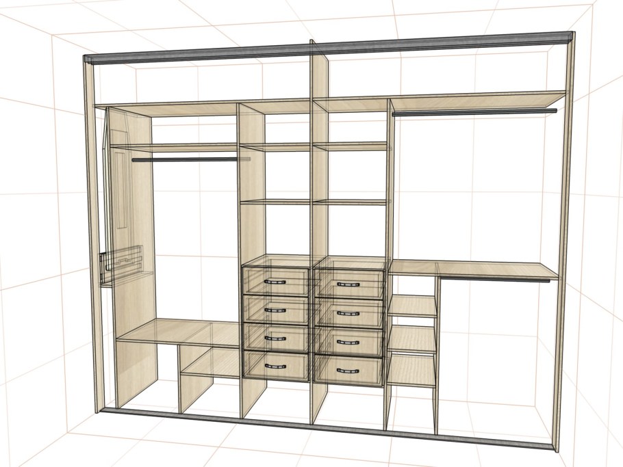 Наполнение шкафа купе 3 метра 4 двери с размерами