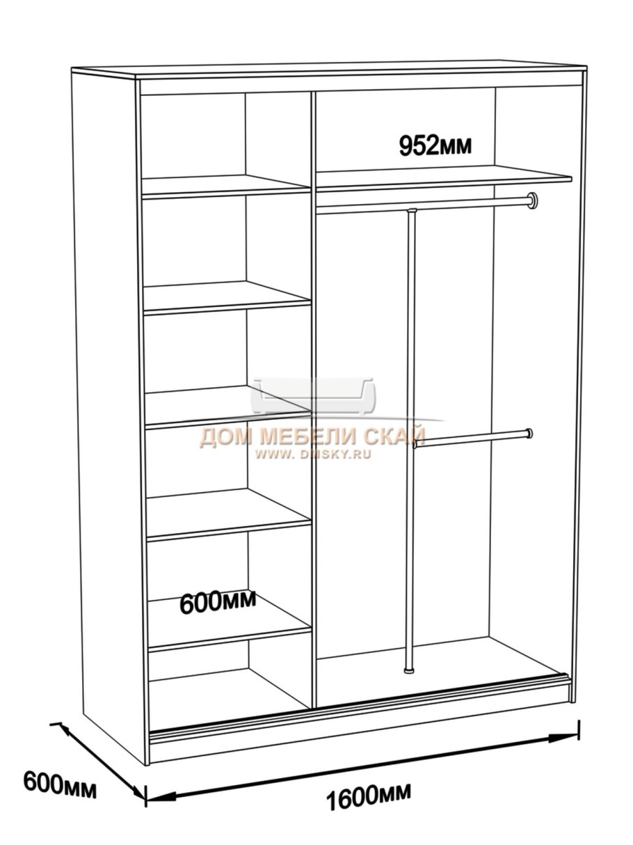 Чертеж шкаф купе купе 2000х2400х600 комфорт
