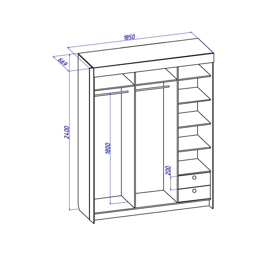Шкаф купе ширина 1800 высота 2700