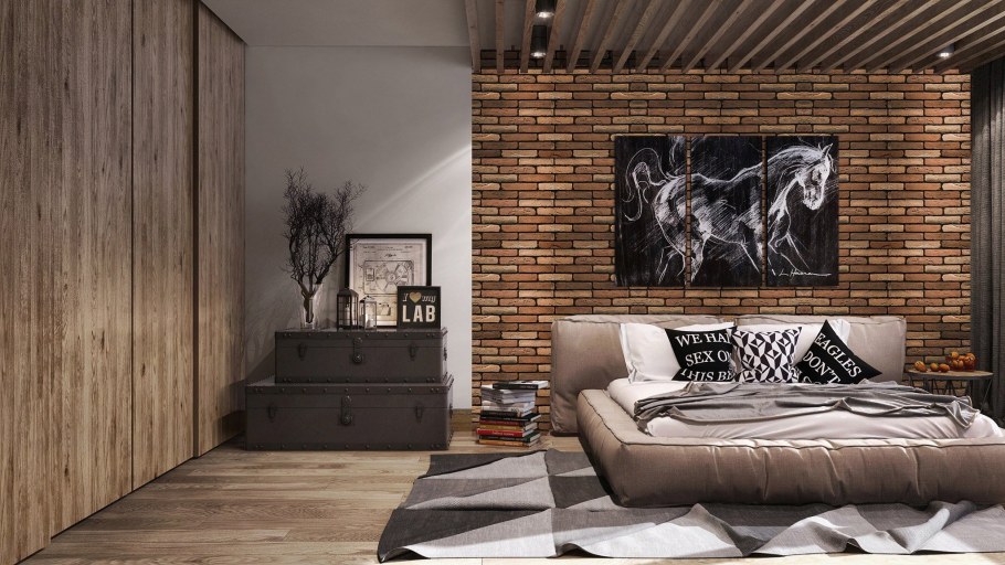 Интерьер спальни в стиле лофт