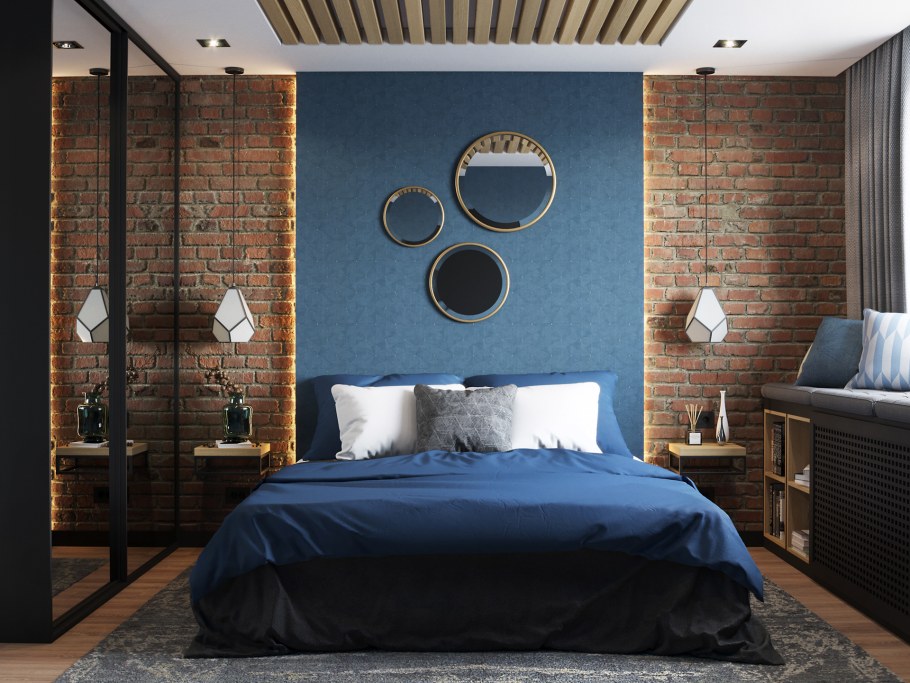Синяя спальня лофт