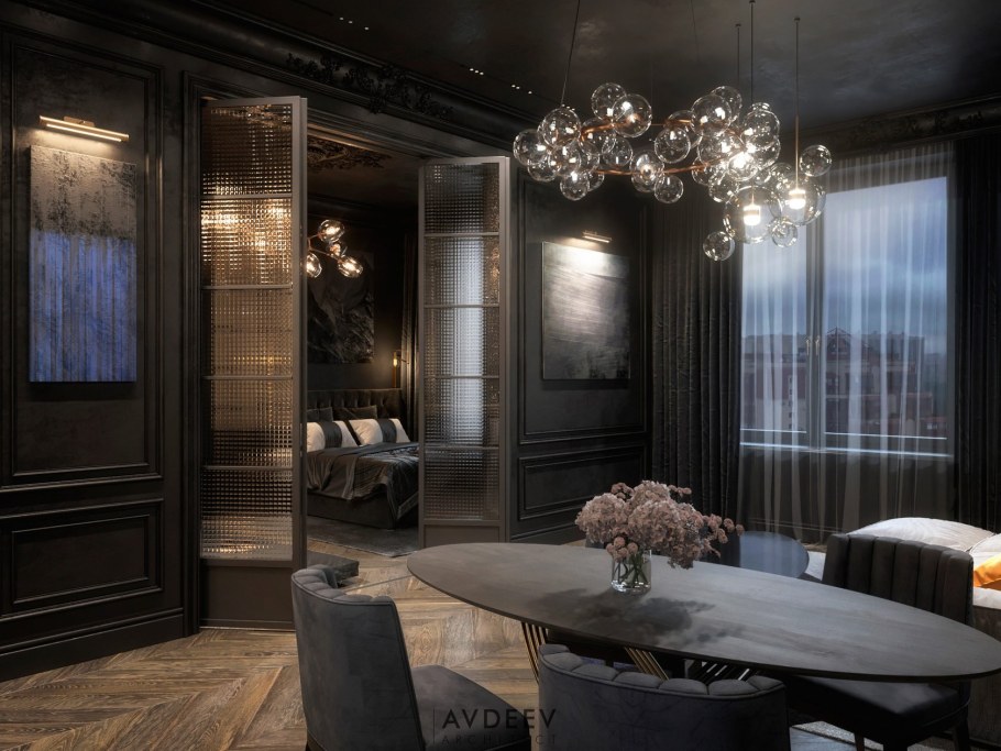 Классический интерьер в темных тонах