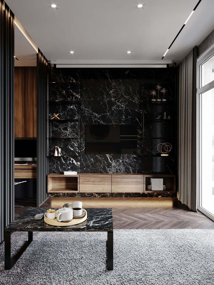 Гостиная в темных тонах