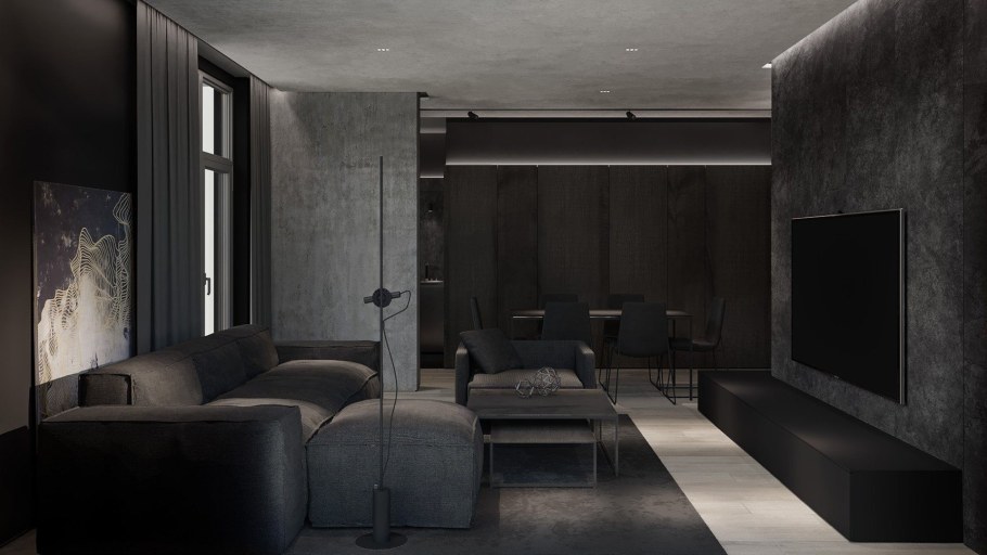 Зал в темных тонах