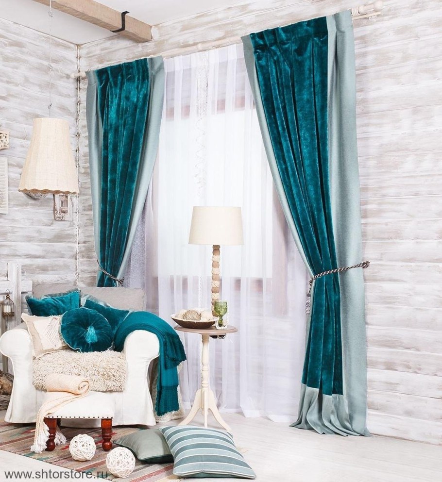 Бирюзовые бархатные шторы
