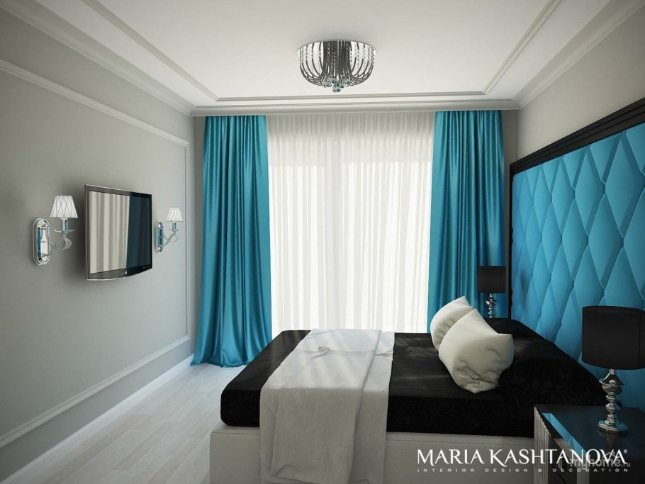 Шторы серые с бирюзой