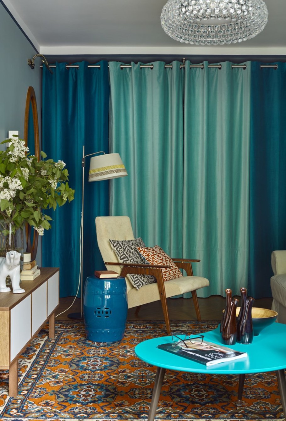 Бирюзовые шторы виинтерьере
