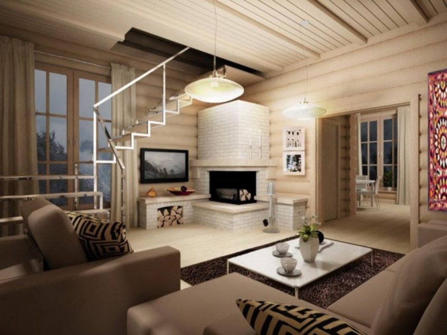 Интерьер в скандинавском стиле в деревянном доме