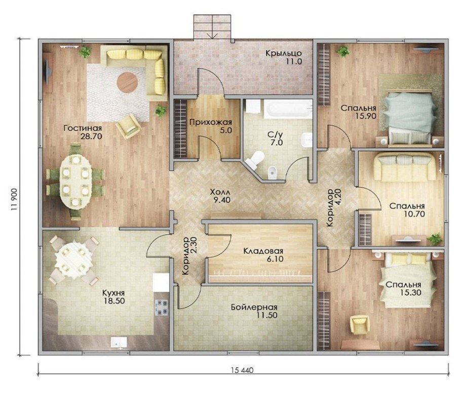 Планировки домов с тремя спальнями