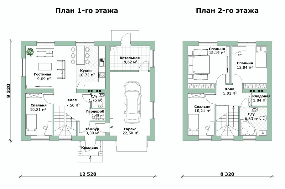План дома 2 этажа с гаражом и котельной