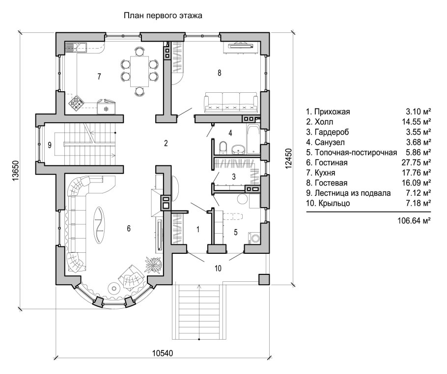 План 2 этажа эркерного дома