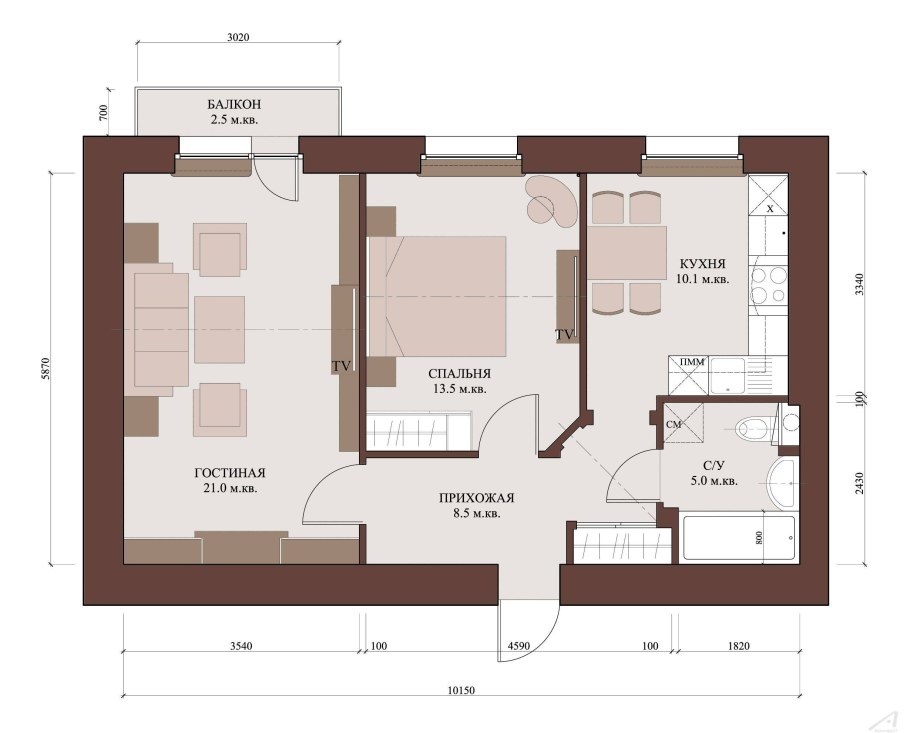 Двухкомнатный дом проект