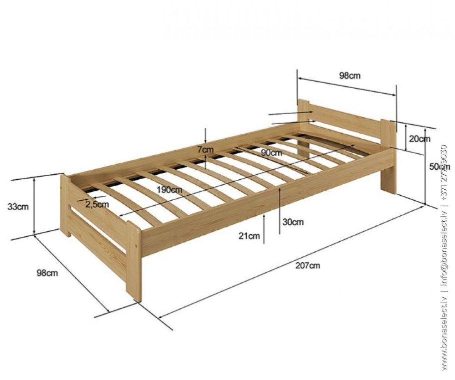 Кровать 900х2000 из массива сосны чертеж