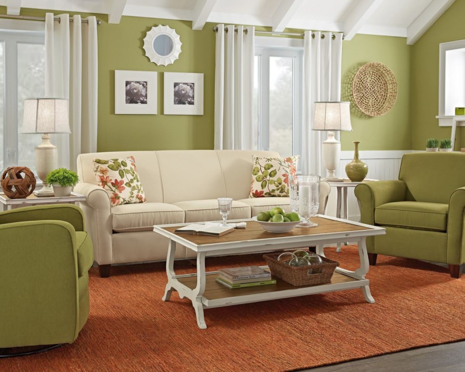 Оливковый интерьер гостиной