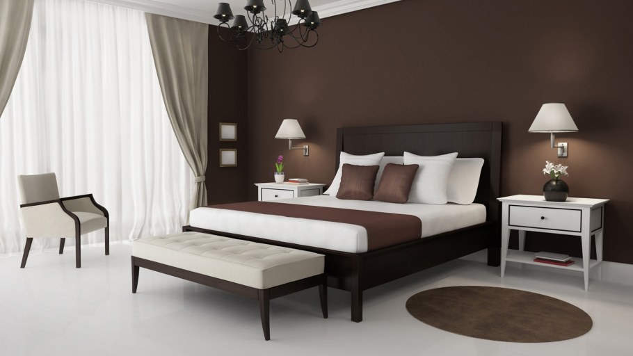 Коричневая спальня в интерьере
