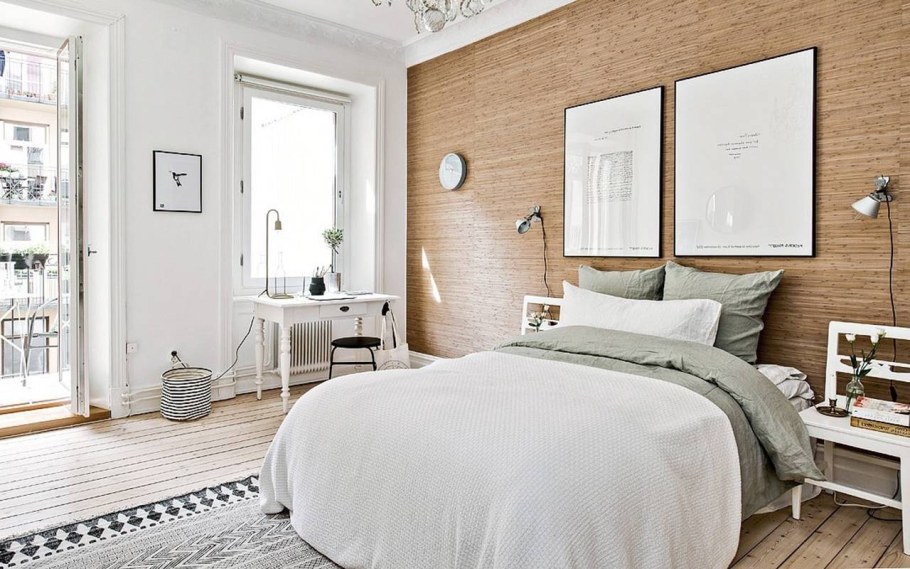 Бежевая спальня в стиле Сканди