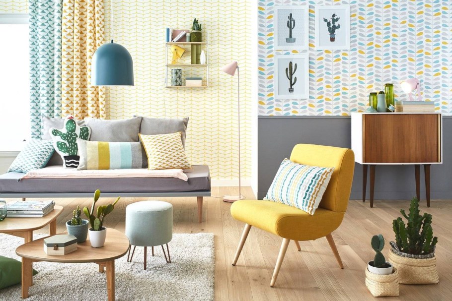 Желтые шторы в скандинавском стиле