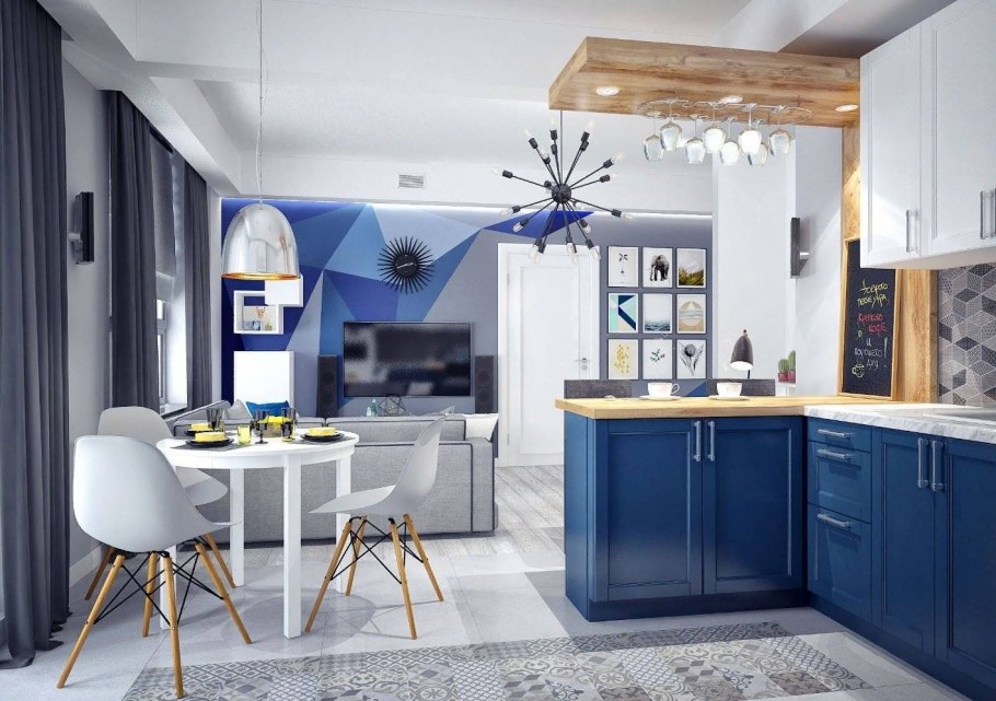 Кухня синего цвета в интерьере