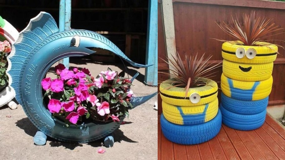 Клумбы из автомобильных шин