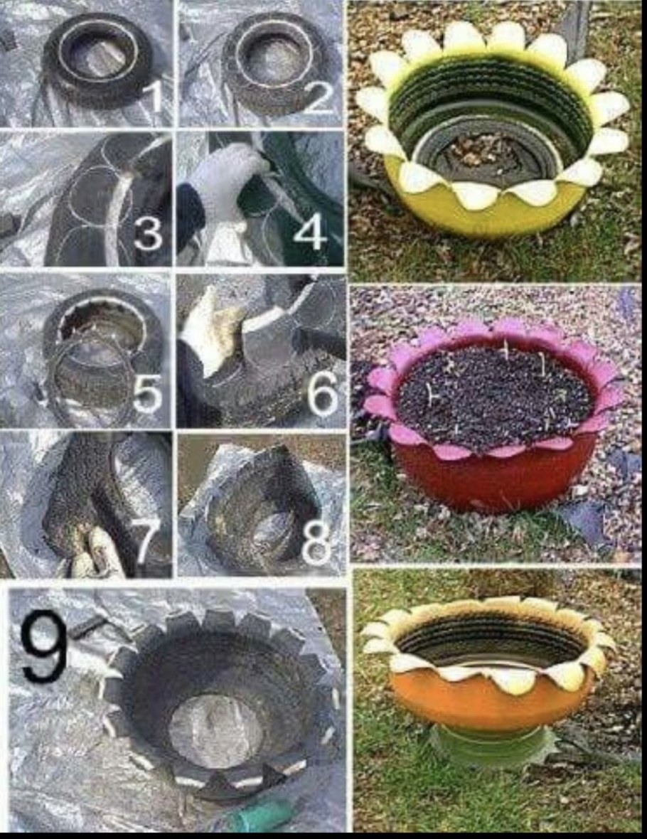 Клумбы из колес для цветов