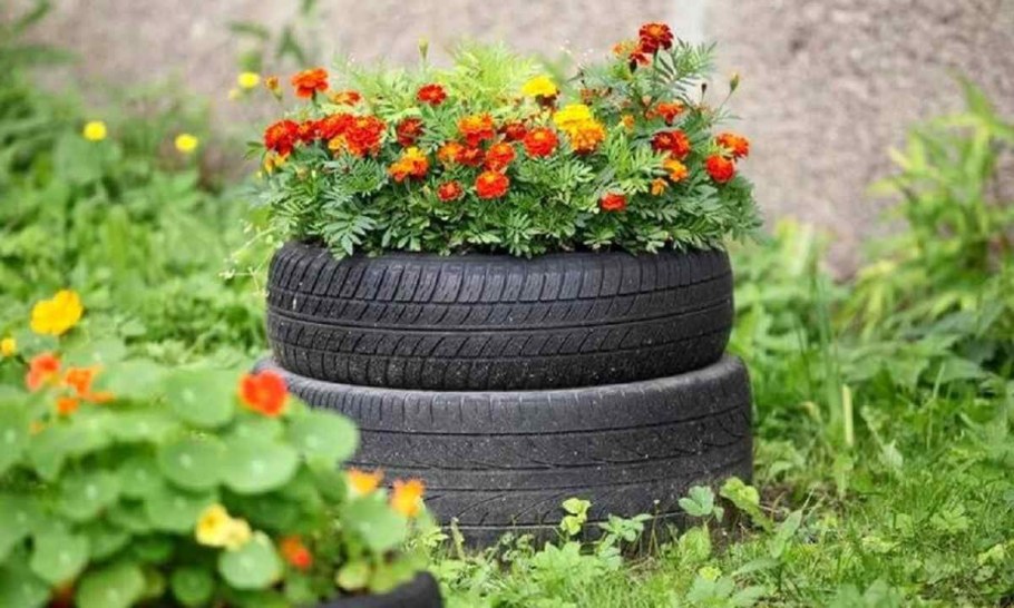 Клумбы с покрышек