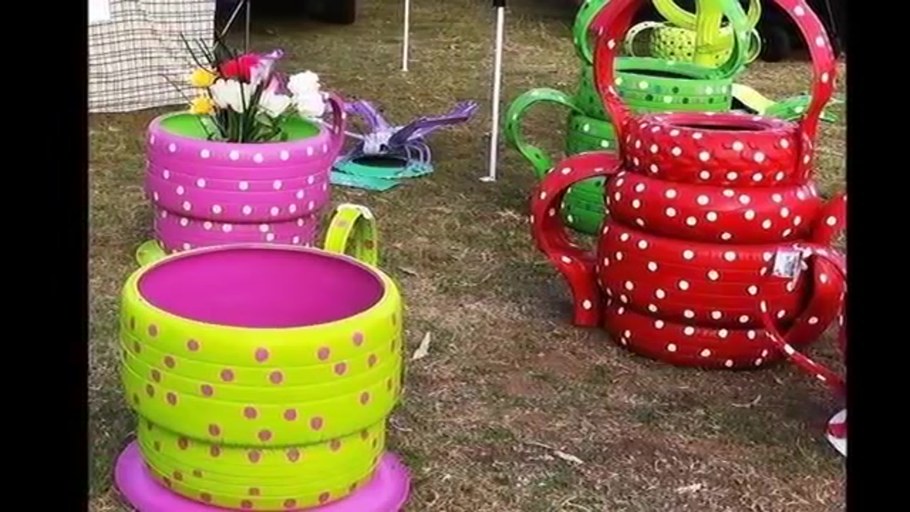 Декор из автомобильных покрышек для дачи