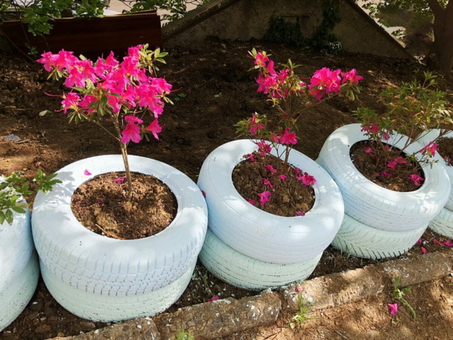 Клумбы из покрышек