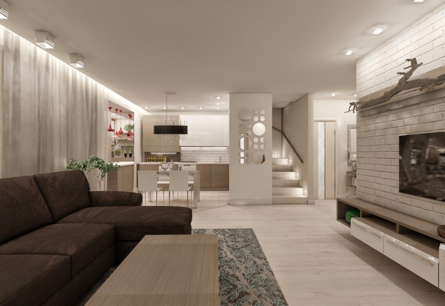 Двухуровневая гостиная в квартире