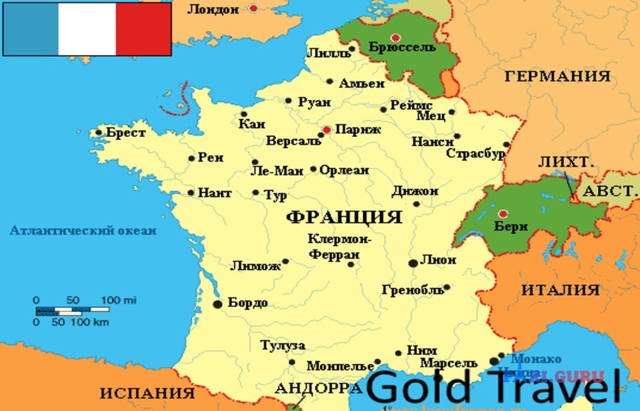Крупные города Франции на карте