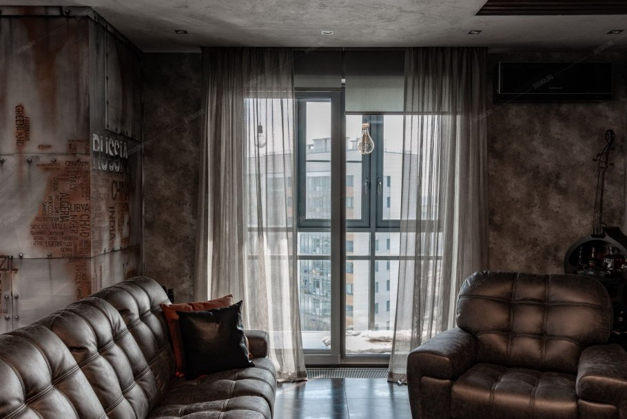 Шторы в стиле лофт в интерьере